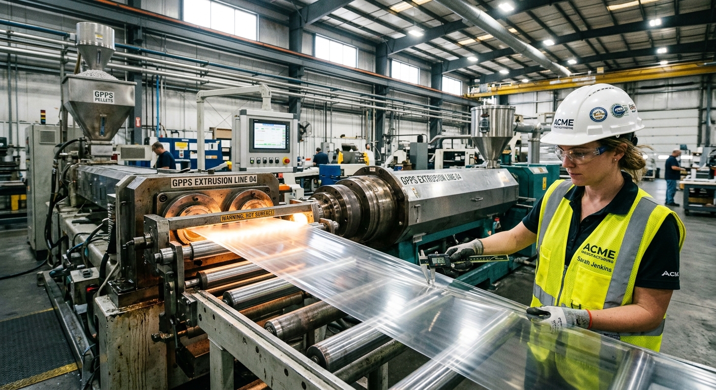 Extrusion manufacturing line processing GPPS 300NT