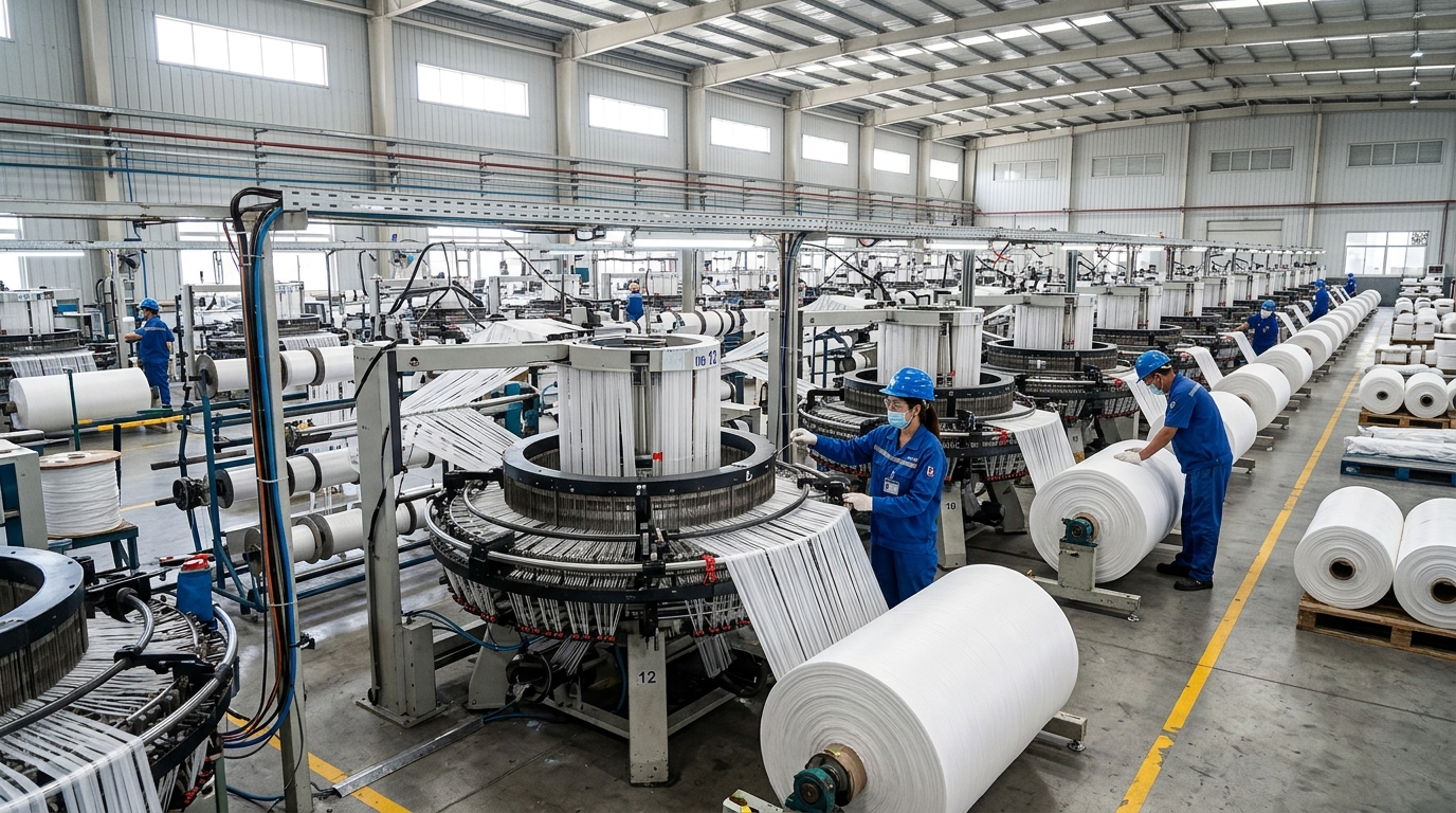 Woven bag production facility using PP resin