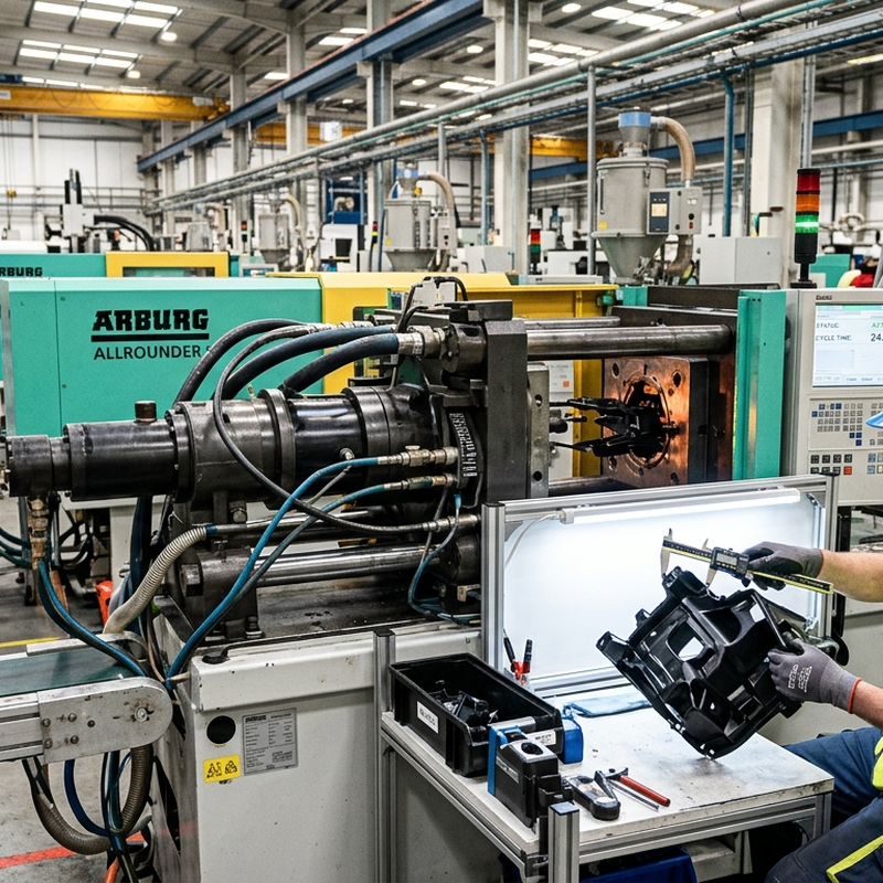 High-impact ABS components being manufactured on a modern injection molding line