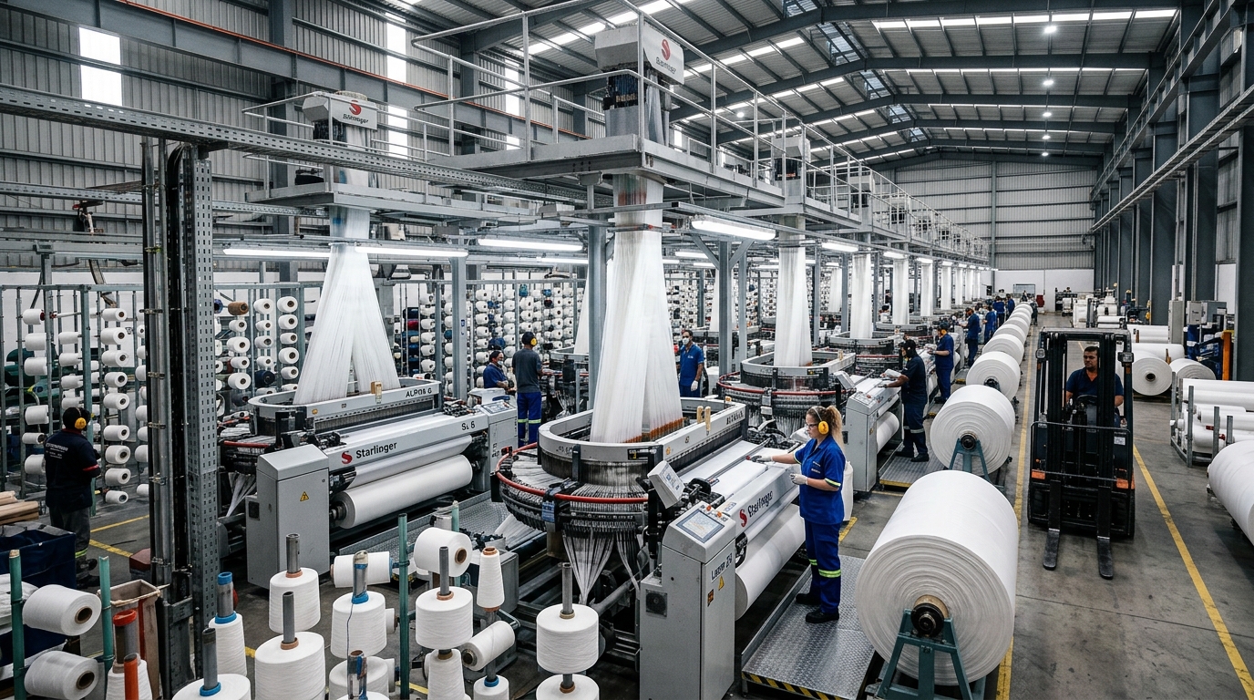Woven bag production facility using PP resin