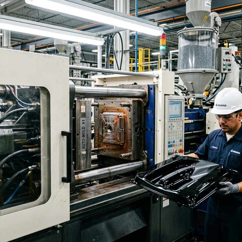 High-flow injection molding of complex automotive components