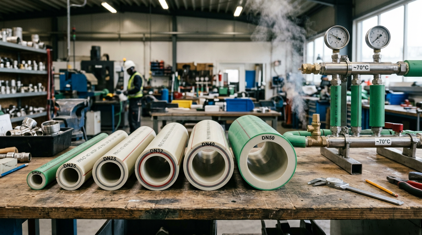 PP-R random copolymer polypropylene resin pipe samples for hot and cold water systems