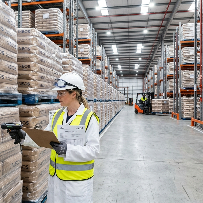 Fully traceable, palletized batches of Terluran® HI-10 undergoing final COA inspection