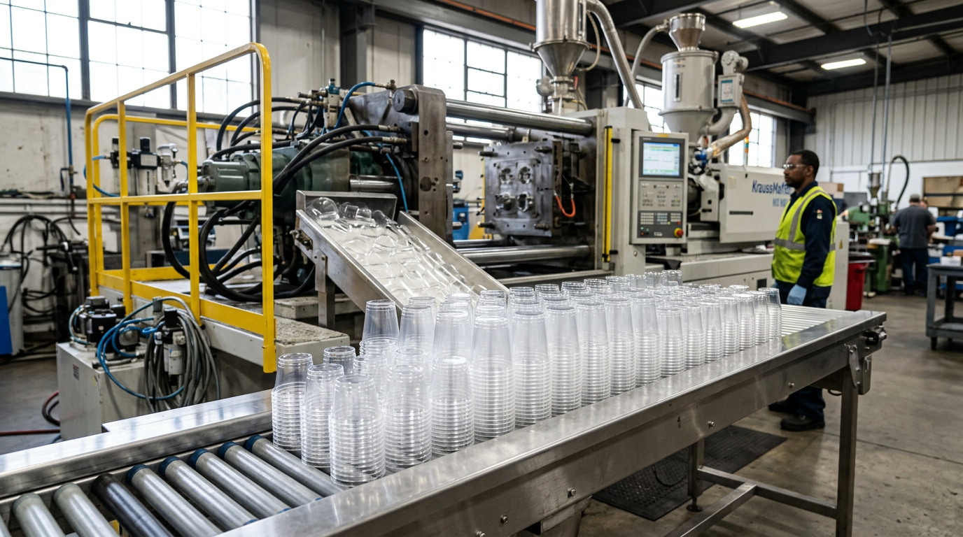 Vasos de polipropileno moldeados por inyección transparentes que demuestran la acción de los aditivos clarificadores de polipropileno