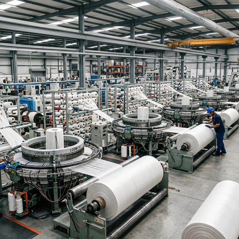 Woven bag production facility using PP resin