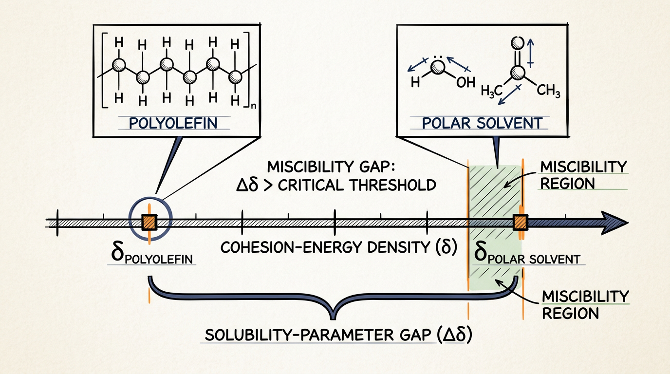 Solubility-parameter gap explaining copolymer polypropylene DMF compatibility