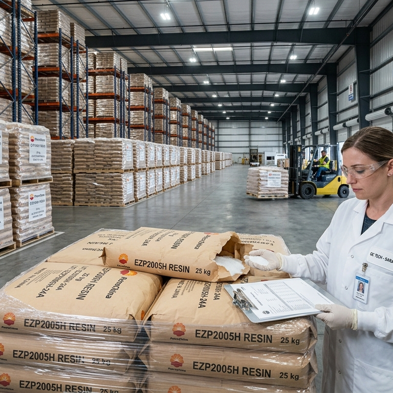 Inventario de resina EZP2005H paletizada lista para exportación