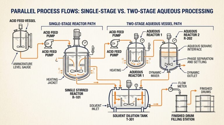 Two production routes for cobalt octoate from 2-ethylhexanoic acid ending at a dilution tank