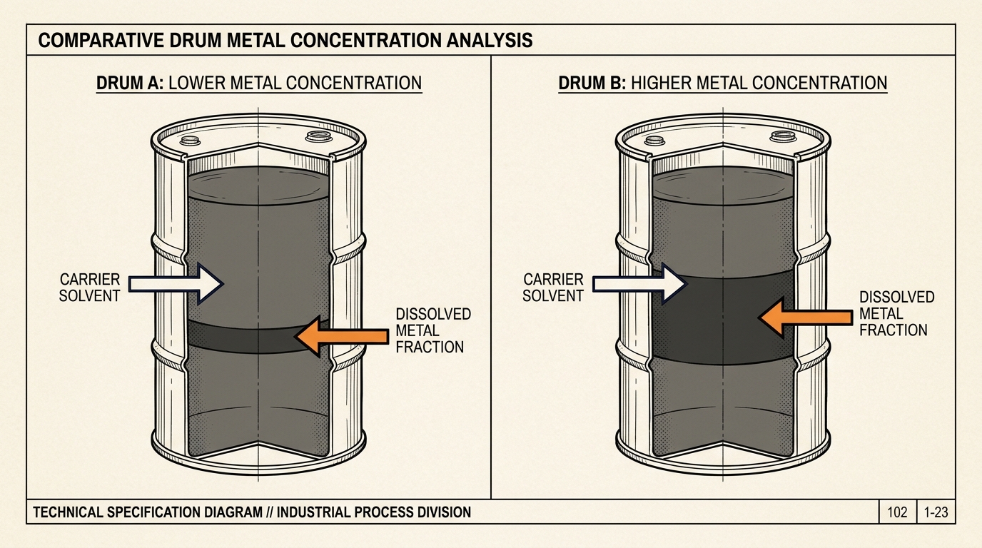 Cobalt octoate production grades compared by dissolved cobalt metal content rather than purity