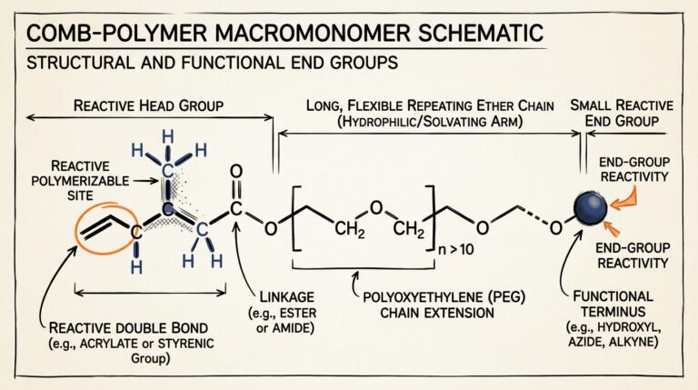 Molecular structure of HPEG 2400 polycarboxylate superplasticizer monomer showing the double bond head and polyether side chain