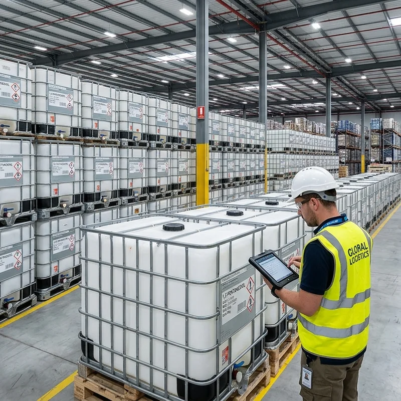 Bulk quantities of 1,2-pentanediol packaged in industrial IBC totes