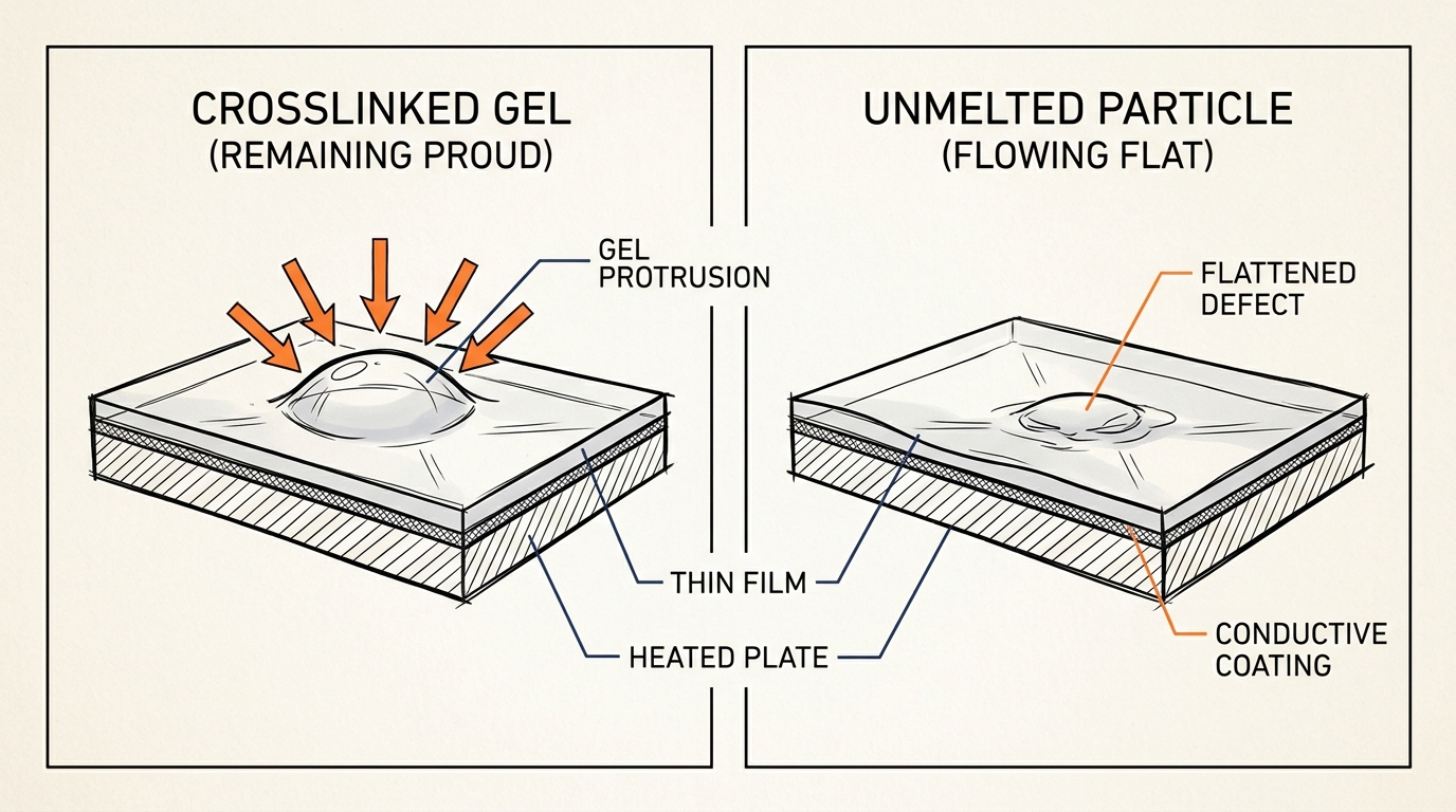Hot plate melt test for diagnosing fish eyes and gels in LLDPE blown film