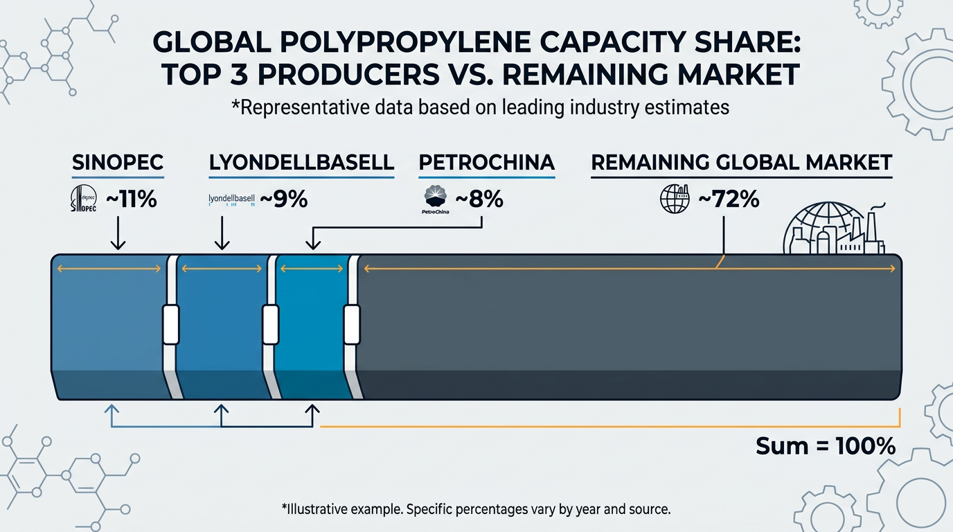 Global polypropylene resin suppliers capacity share among the top three producers