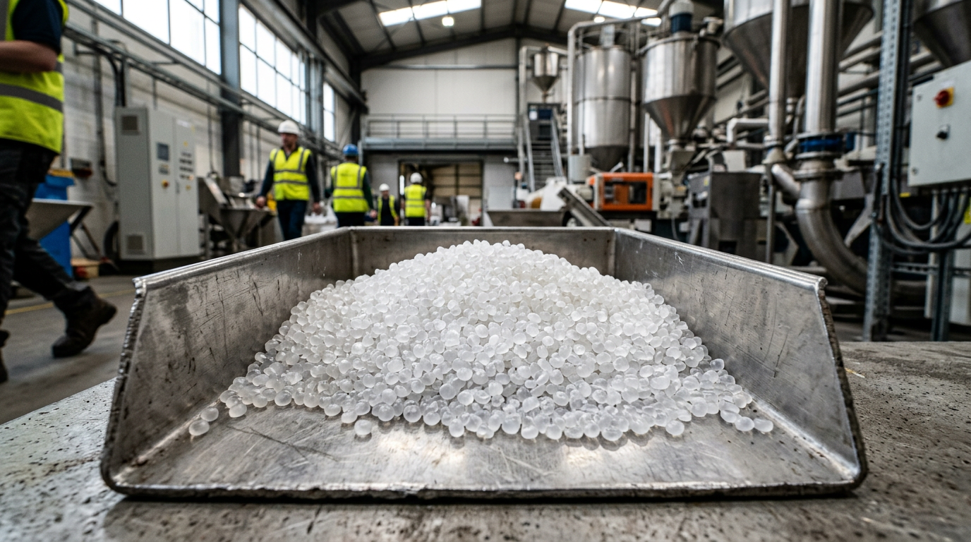 Random copolymer polypropylene resin pellets used as base material for clear polypropylene